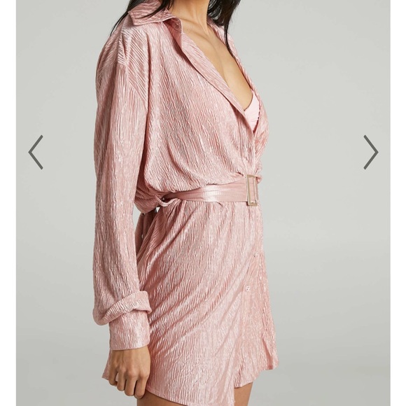 Showpo ROSAMUND MINI DRESS - PLISSÉ SHIRT DRESS IN DUSTY PINK
Size 10 - Picture 3 of 6